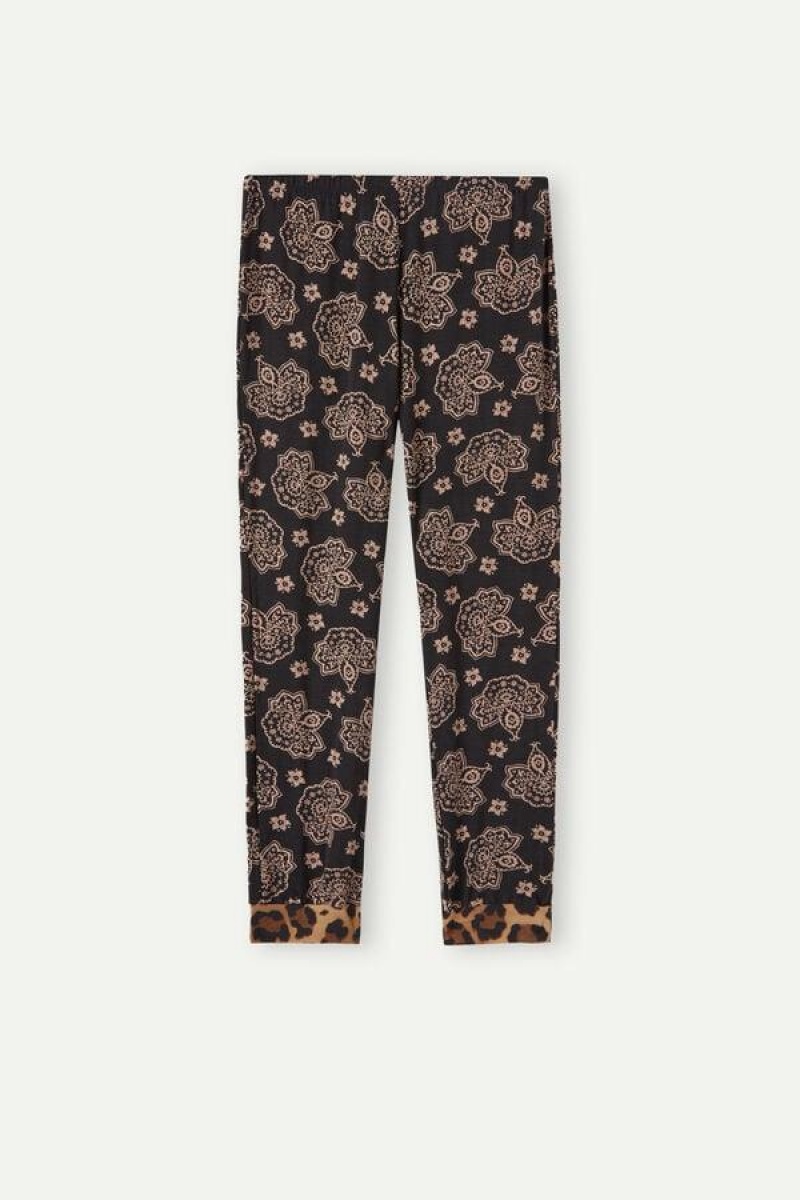 Pijama Dama Intimissimi Lady Animalier Modal Cuffed Pants Negrii | RO TV2056