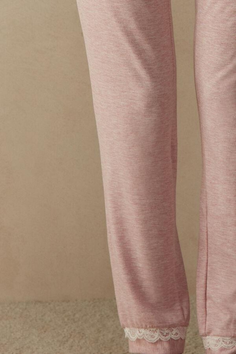 Pijama Dama Intimissimi Long Modal Dantela Detail Trousers Roz Deschis | RO PQ2009