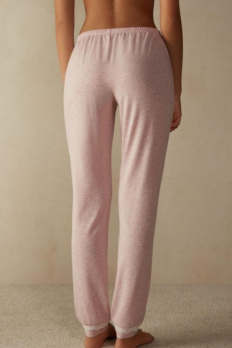 Pijama Dama Intimissimi Long Modal Dantela Detail Trousers Roz Deschis | RO PQ2009