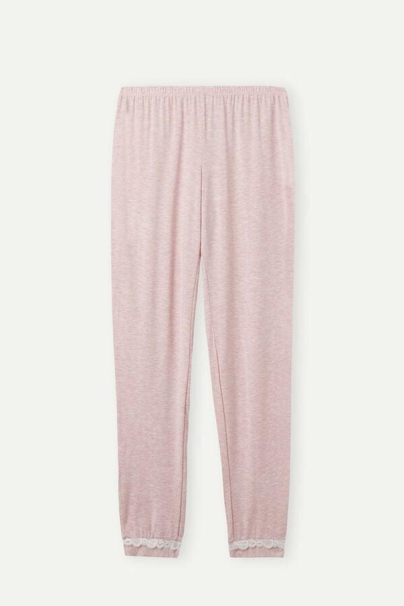 Pijama Dama Intimissimi Long Modal Dantela Detail Trousers Roz Deschis | RO PQ2009