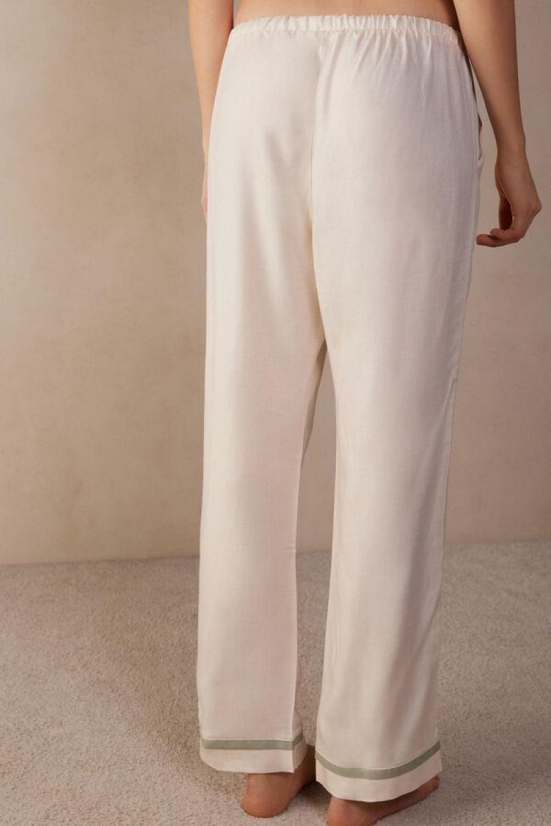 Pijama Dama Intimissimi Lost in Fields Full Length Pants in Plain-weave Modal Galbeni Deschis Albi | RO DN2038