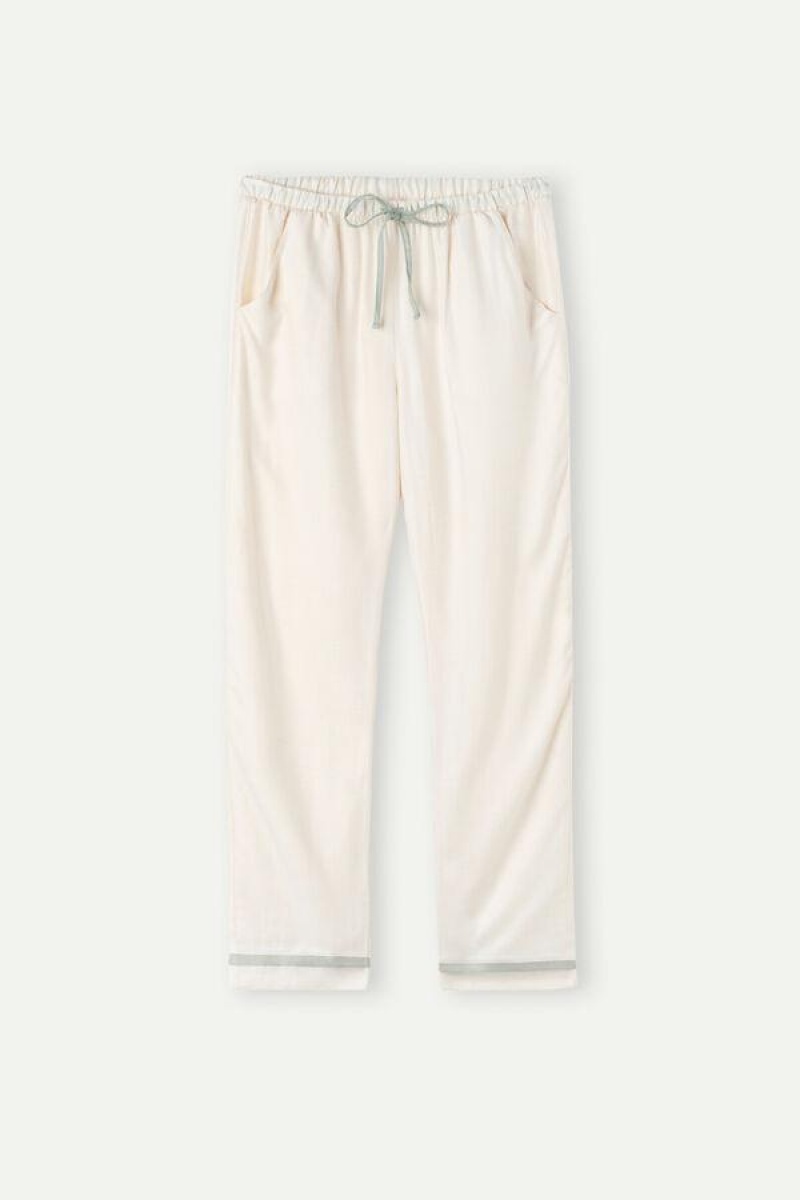 Pijama Dama Intimissimi Lost in Fields Full Length Pants in Plain-weave Modal Galbeni Deschis Albi | RO DN2038