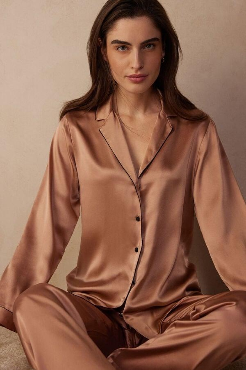 Pijama Dama Intimissimi Mannish-Cut Jacket in Silk Satin Roz | RO CE2021