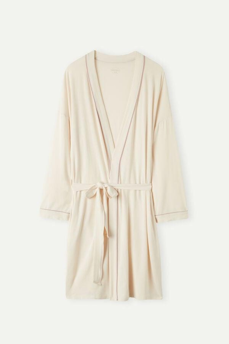 Pijama Dama Intimissimi Modal Kimono Galbeni Deschis Albi | RO OR2190