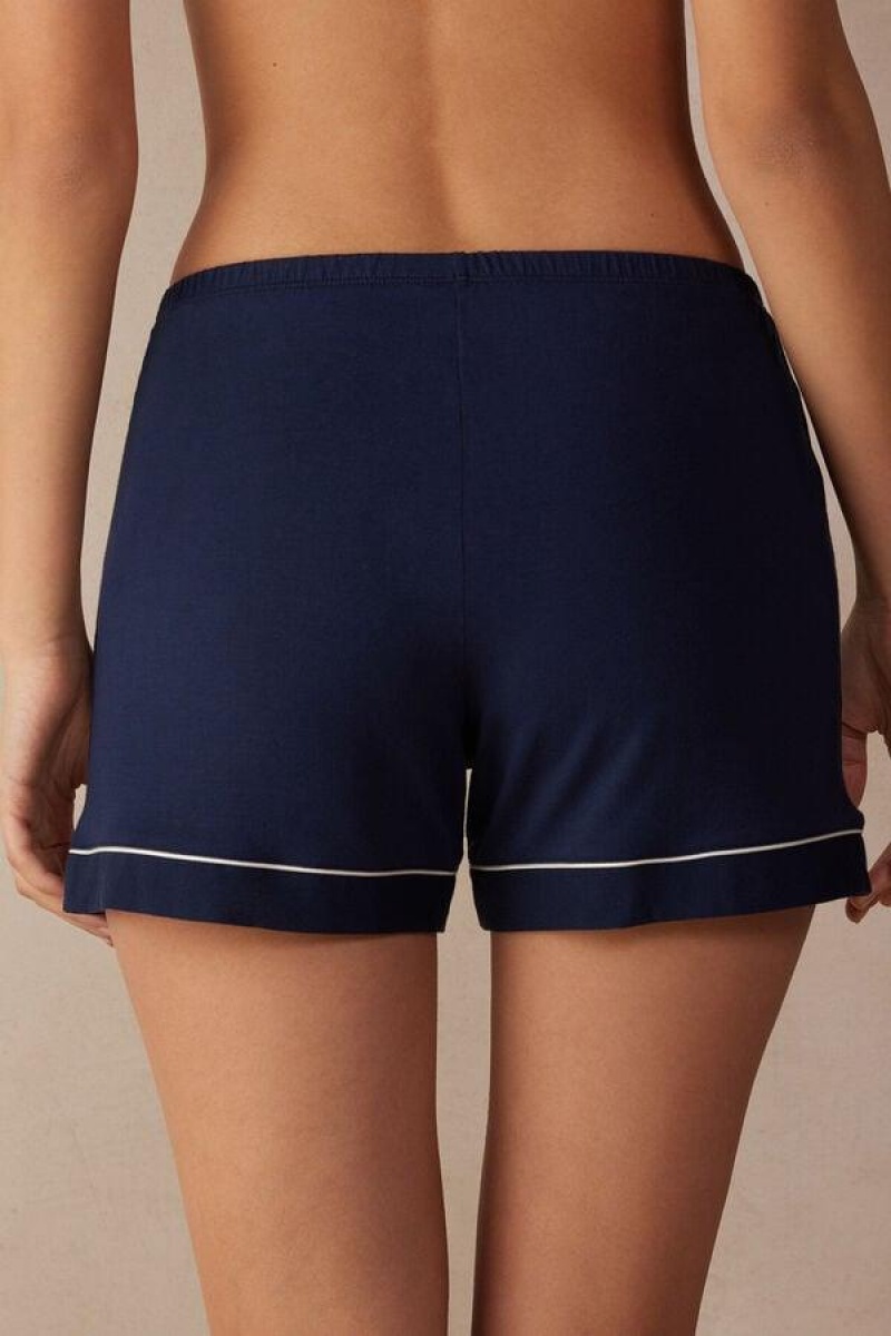 Pijama Dama Intimissimi Modal Shorts with Contrast Trim Albastri | RO HK1963