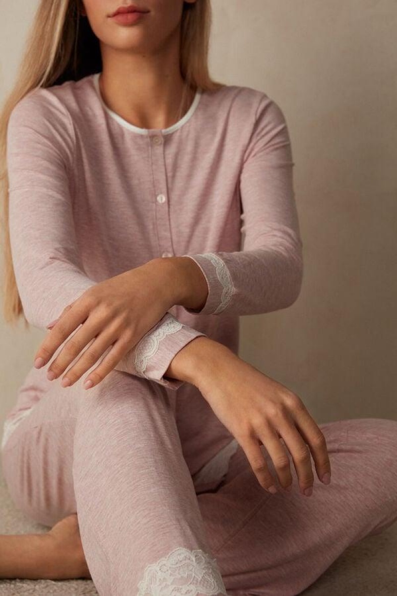 Pijama Dama Intimissimi Modal and Dantela Cardigan Roz Deschis | RO JJ2146