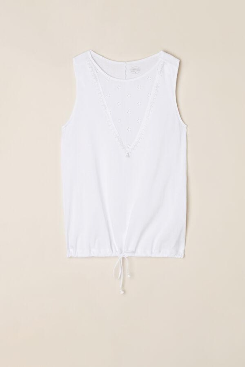 Pijama Dama Intimissimi Morning Feelings Tank Top in Supima® Ultrafresh Bumbac Albi | RO OR2112