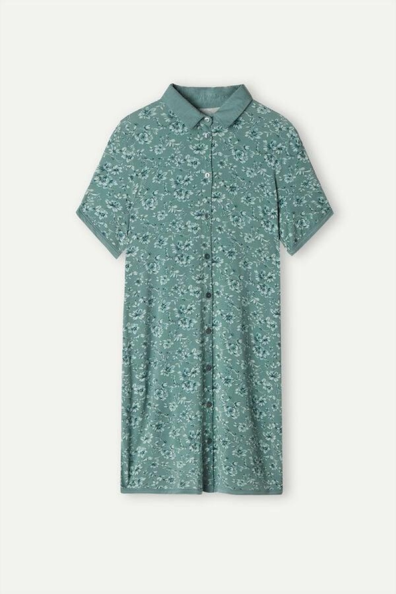 Pijama Dama Intimissimi Prairie Bouquet Button Up Night Shirt Verzi | RO GL2222