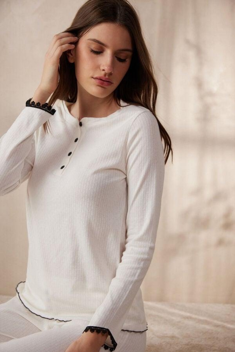 Pijama Dama Intimissimi Pure Joy Long Sleeve Henley Top Albi | RO YU2135