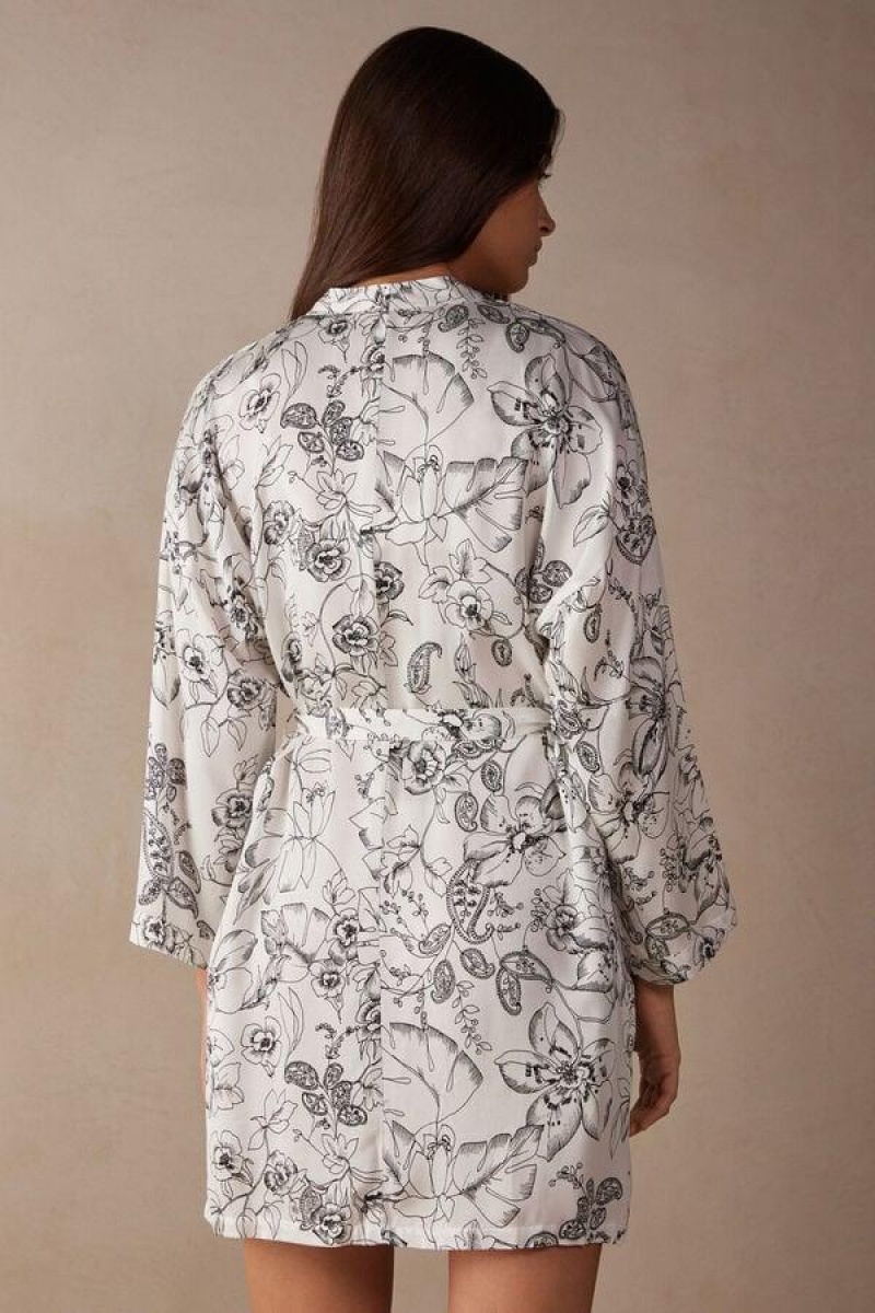 Pijama Dama Intimissimi Pure Joy Satin Kimono Albi Gri | RO AP2192