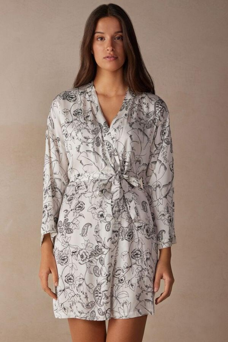 Pijama Dama Intimissimi Pure Joy Satin Kimono Albi Gri | RO AP2192