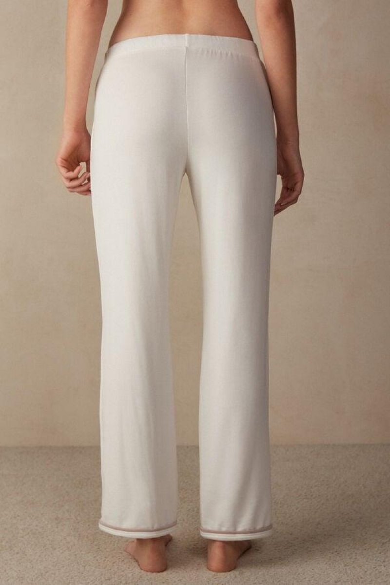 Pijama Dama Intimissimi Romantic Bedroom Full Length Pants in Modal with Lână Albi Roz | RO NB2050