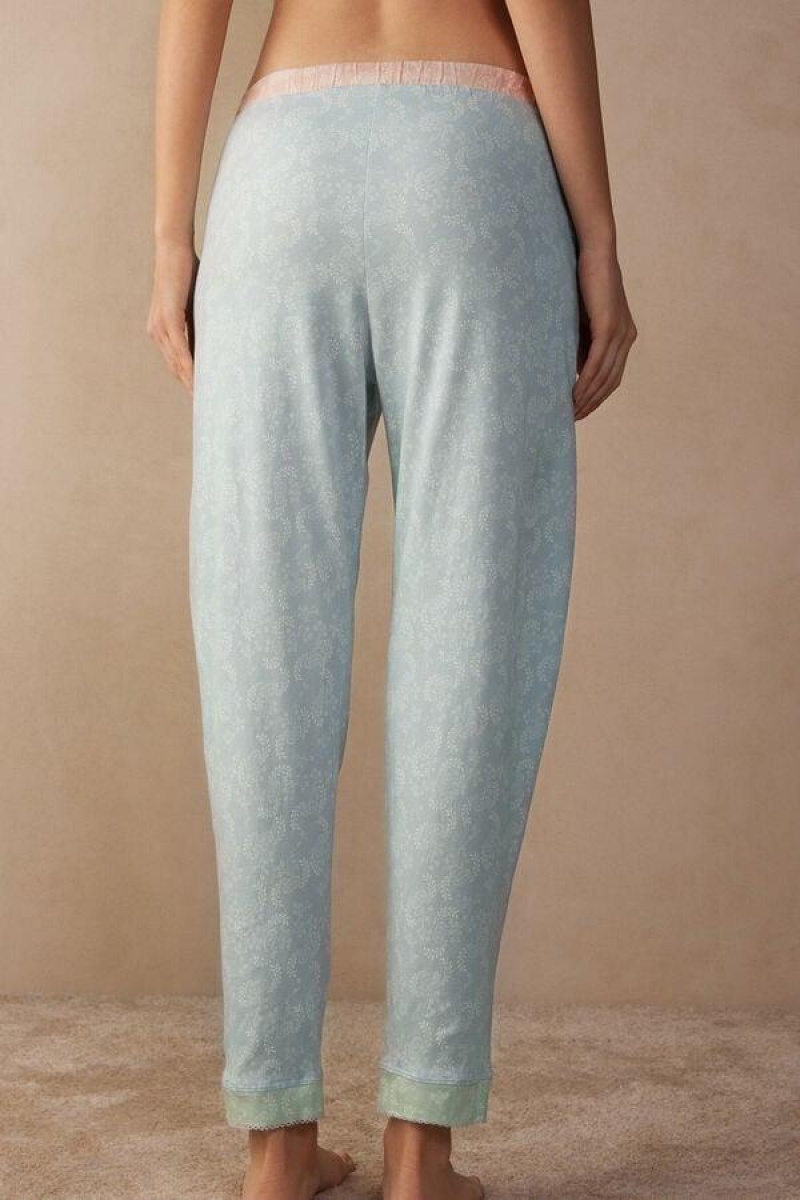 Pijama Dama Intimissimi Romantic Cashmere Full Length Bumbac Pants Albastri Deschis | RO WY2027