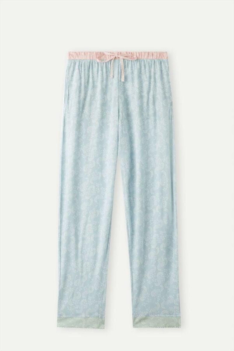 Pijama Dama Intimissimi Romantic Cashmere Full Length Bumbac Pants Albastri Deschis | RO WY2027