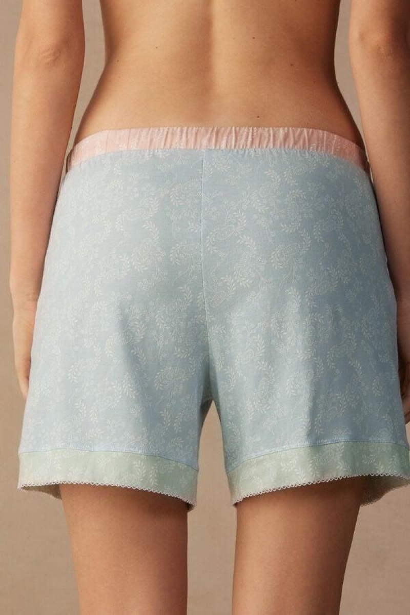 Pijama Dama Intimissimi Romantic Cashmere Bumbac Shorts Albastri Deschis | RO CE1969