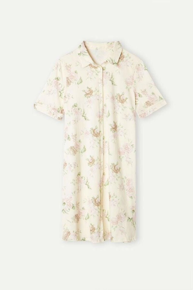 Pijama Dama Intimissimi Scent of Roses Bumbac Nightshirt Colorati Albi | RO IS2215