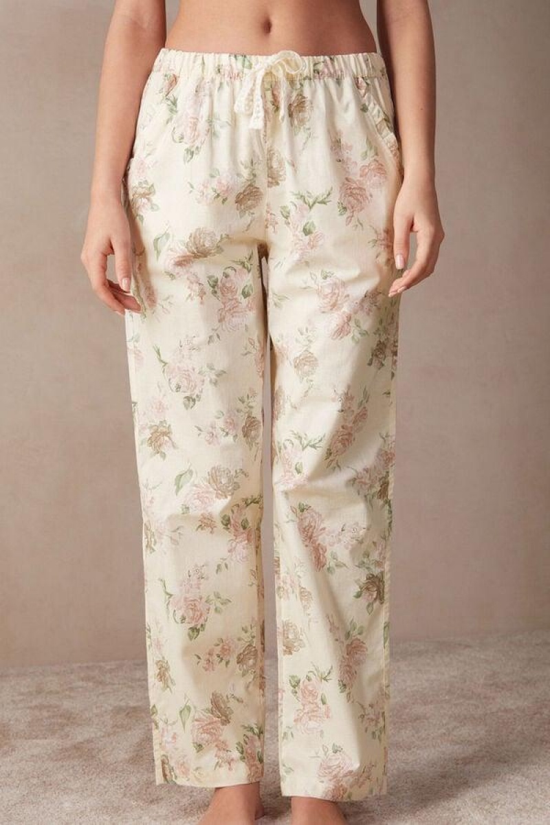 Pijama Dama Intimissimi Scent of Roses Full Length Bumbac Cloth Pants Colorati Albi | RO TV2030