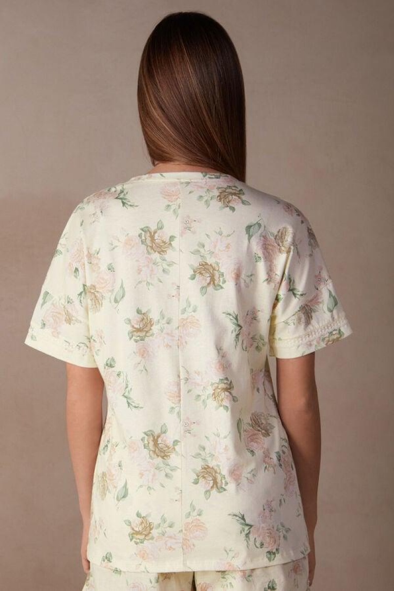 Pijama Dama Intimissimi Scent of Roses Scurte Sleeve Bumbac T-shirt Colorati Albi | RO VD2100