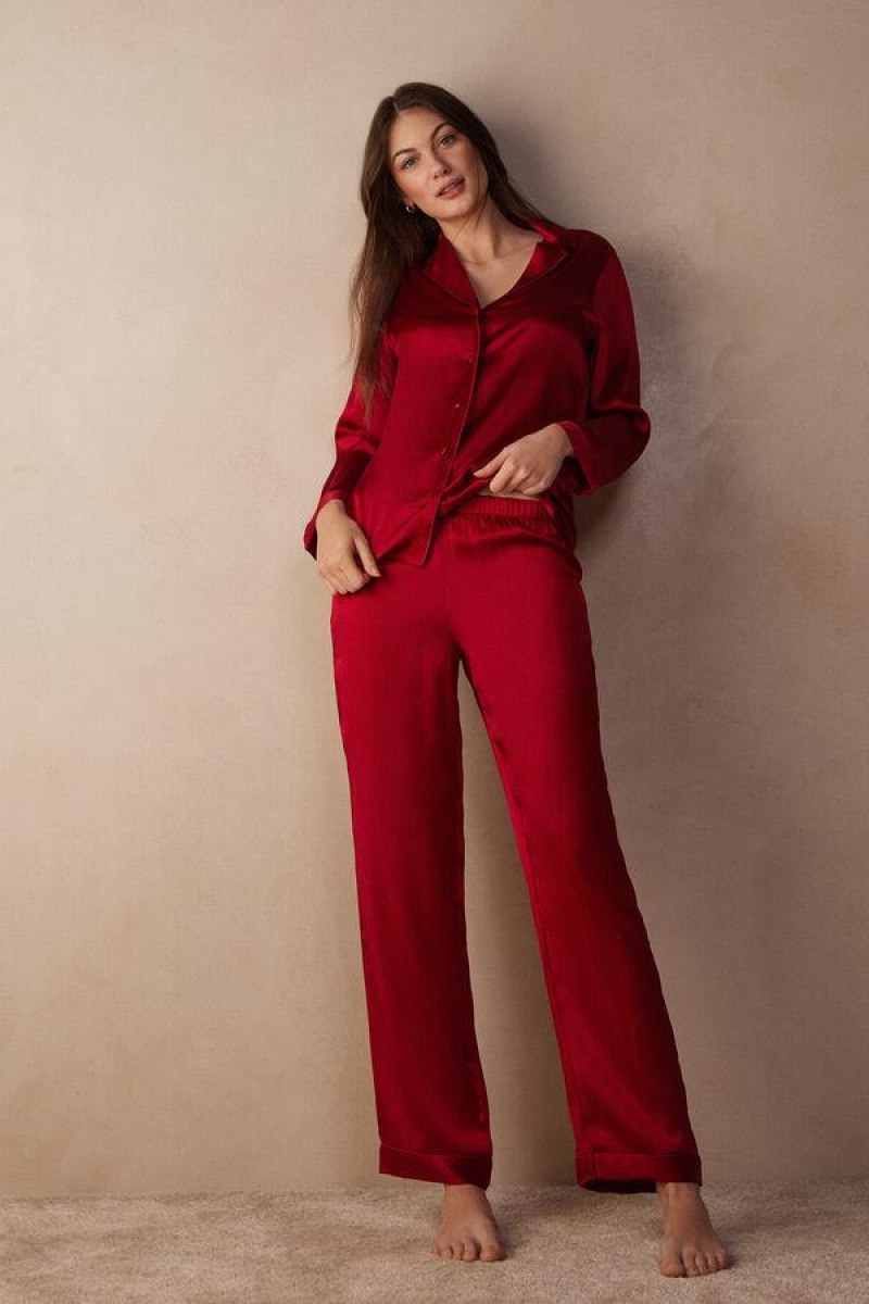 Pijama Dama Intimissimi Silk Satin Pants Rosii | RO CE2073