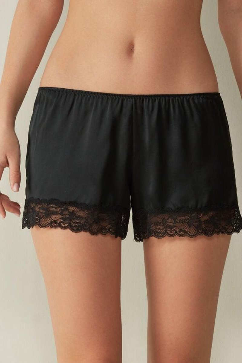 Pijama Dama Intimissimi Silk Shorts Negrii | RO YU2005