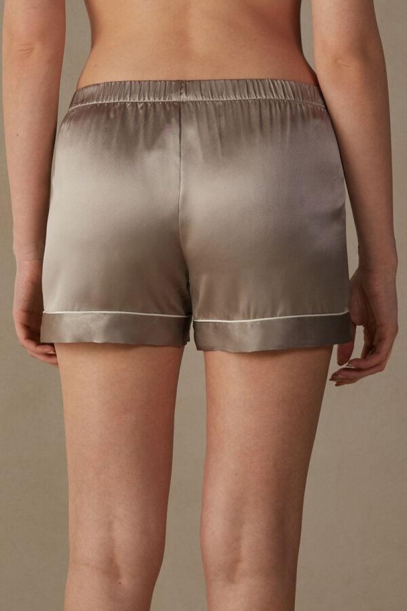 Pijama Dama Intimissimi Silk Shorts with Contrast Trim Bej | RO JJ1990