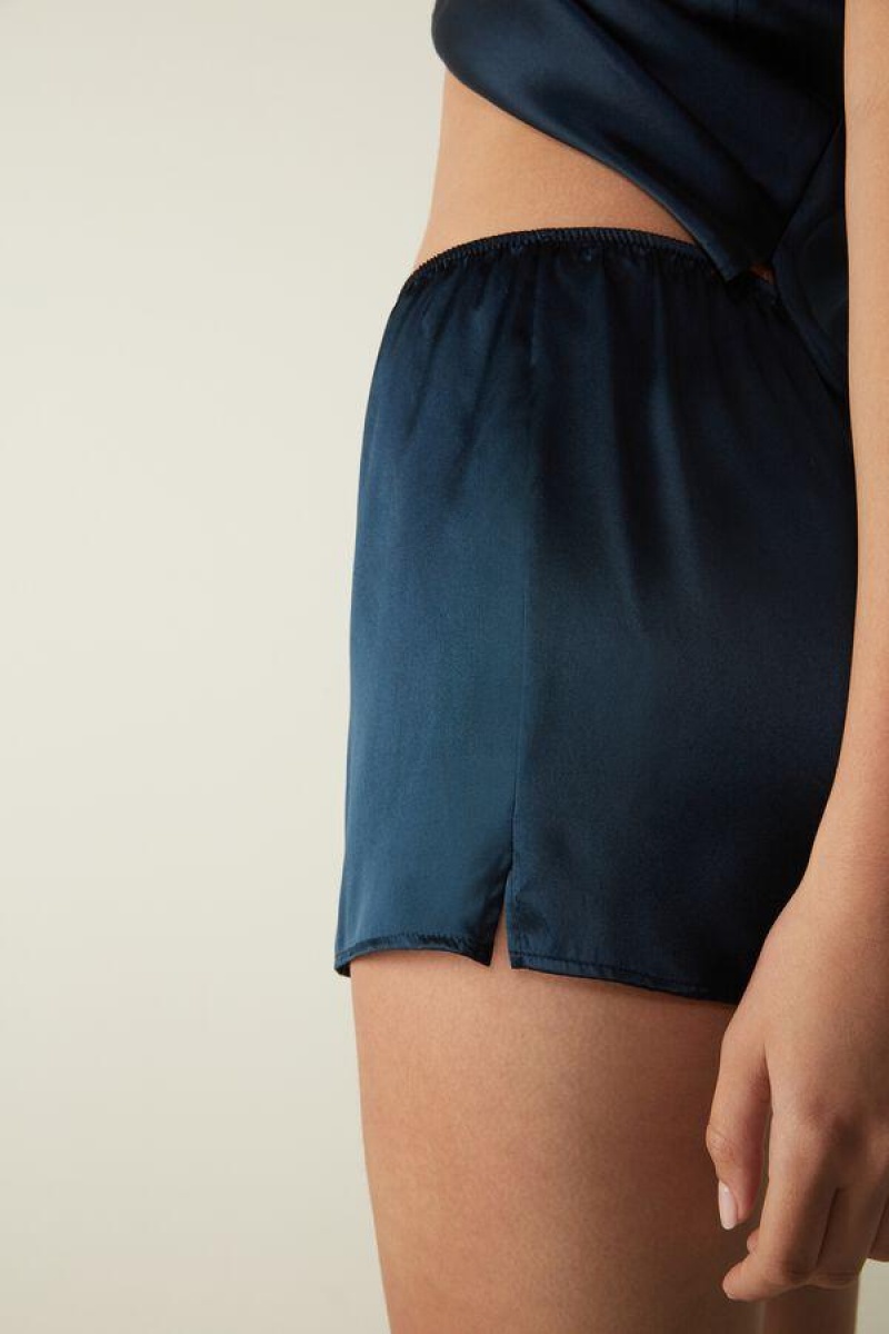 Pijama Dama Intimissimi Smooth Silk-Satin Shorts Albastri | RO LH1992