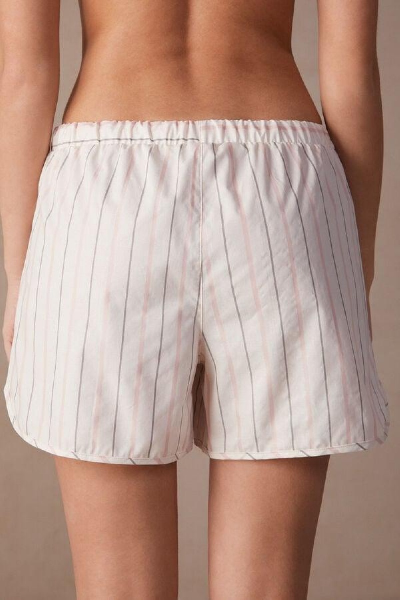 Pijama Dama Intimissimi Soft Spring Bumbac Cloth Shorts Bej Roz | RO BC1971