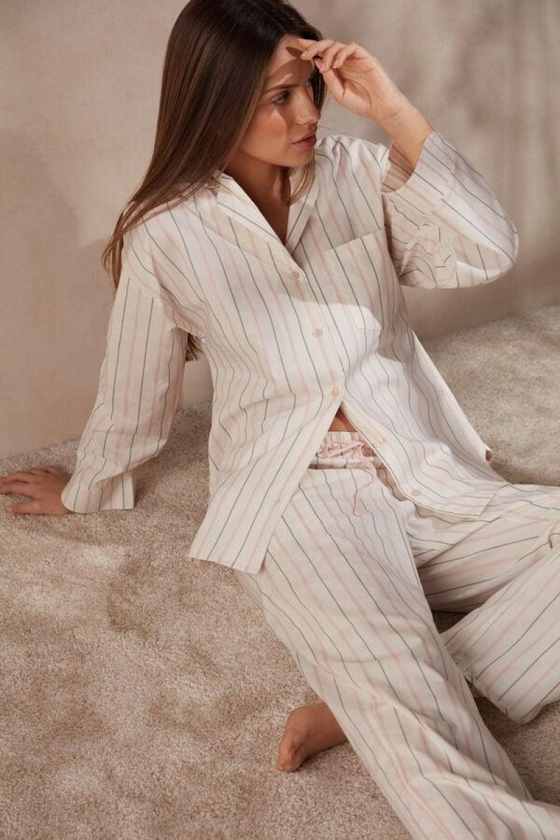 Pijama Dama Intimissimi Soft Spring Long Sleeve Button-Up Shirt Bej Roz | RO TV2134