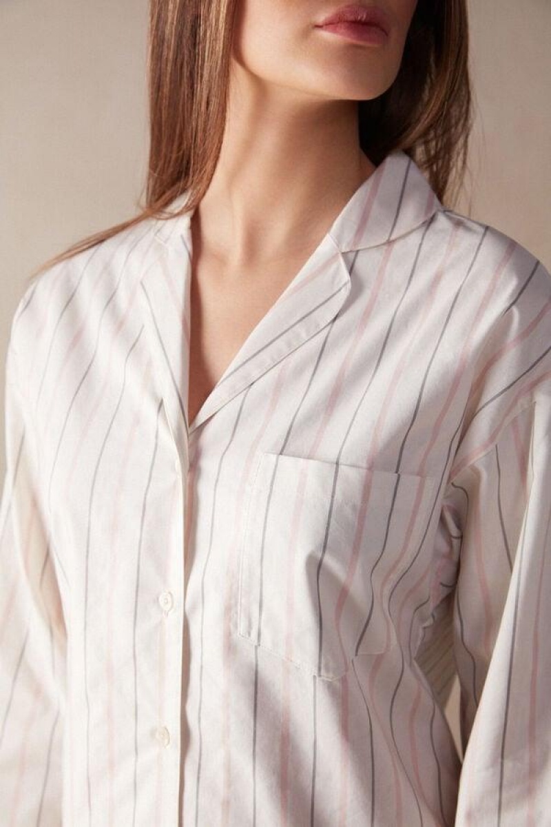 Pijama Dama Intimissimi Soft Spring Long Sleeve Button-Up Shirt Bej Roz | RO TV2134