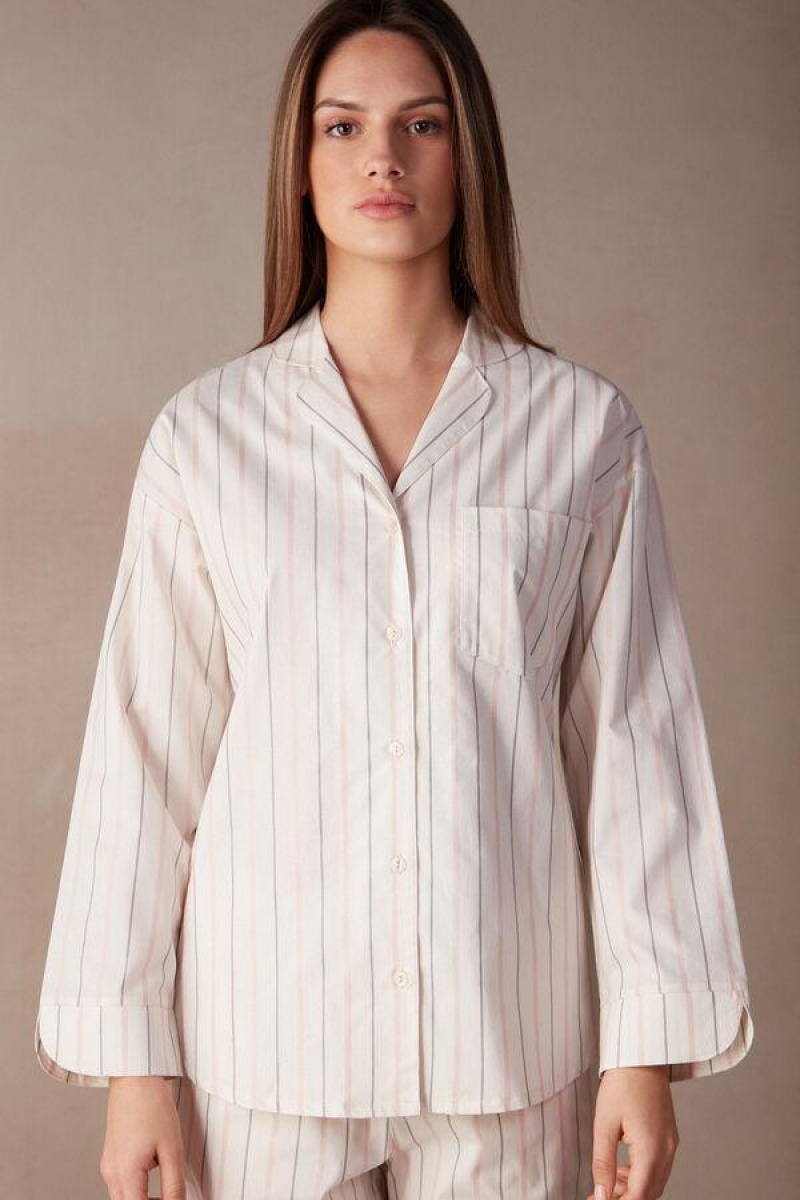 Pijama Dama Intimissimi Soft Spring Long Sleeve Button-Up Shirt Bej Roz | RO TV2134