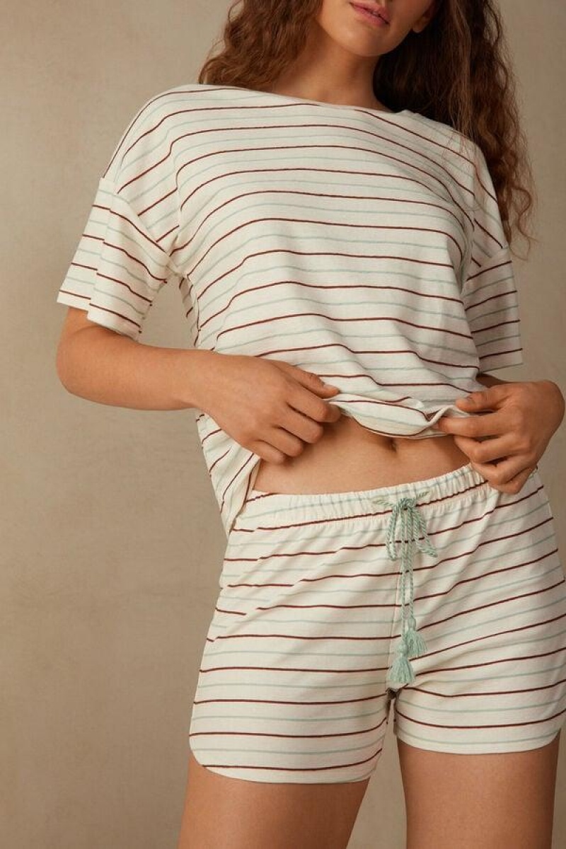 Pijama Dama Intimissimi Spices Garden Bumbac Shorts Albi | RO SO1985