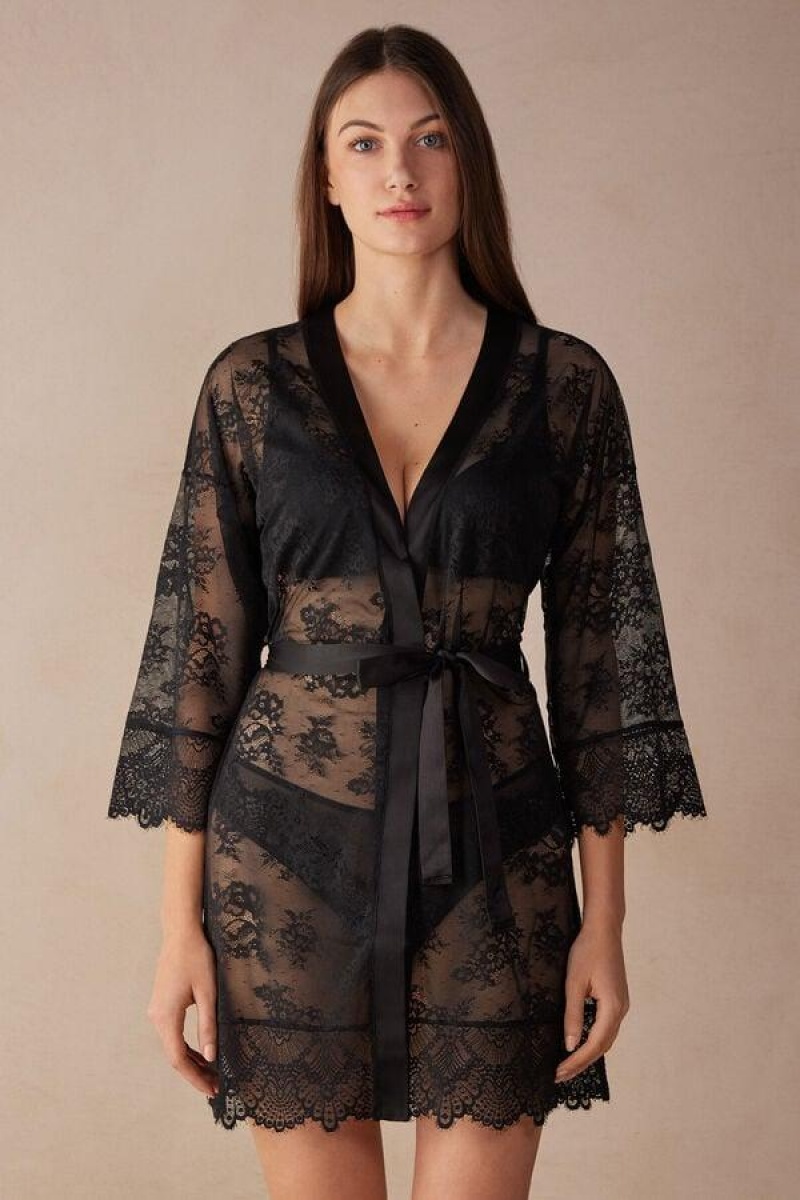 Pijama Dama Intimissimi Stunning Beauty Dantela Robe Negrii | RO DN2194