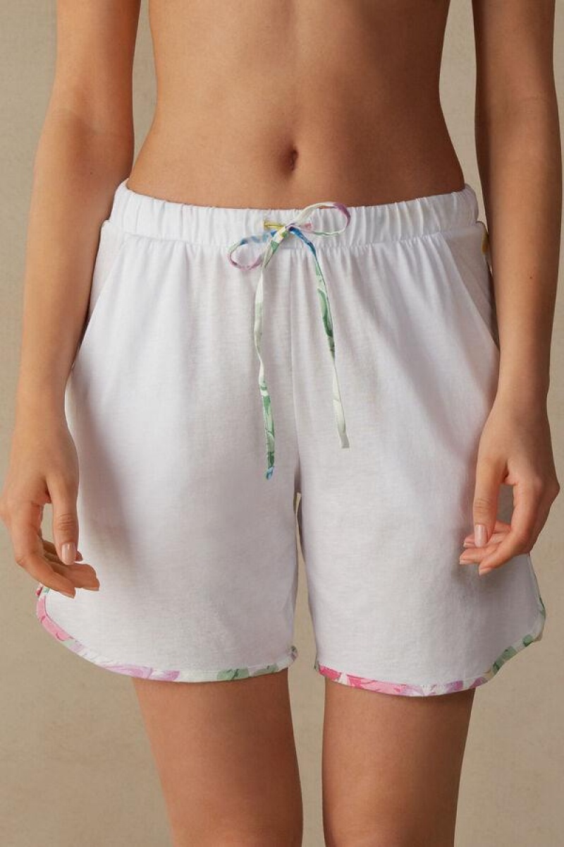 Pijama Dama Intimissimi Summer Garden Shorts in Supima® Ultrafresh Bumbac Albi | RO DN1986