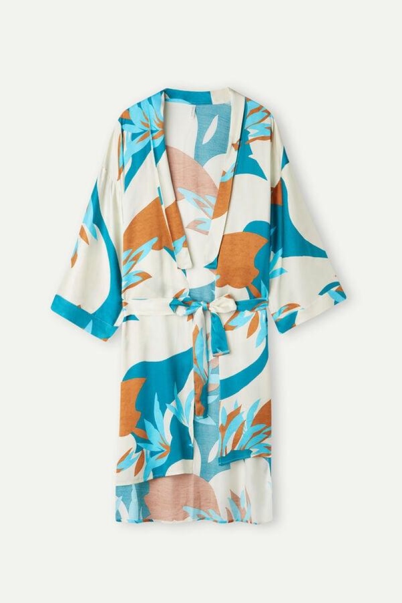 Pijama Dama Intimissimi Summer Vibes Viscose Satin Kimono Colorati | RO IS2189