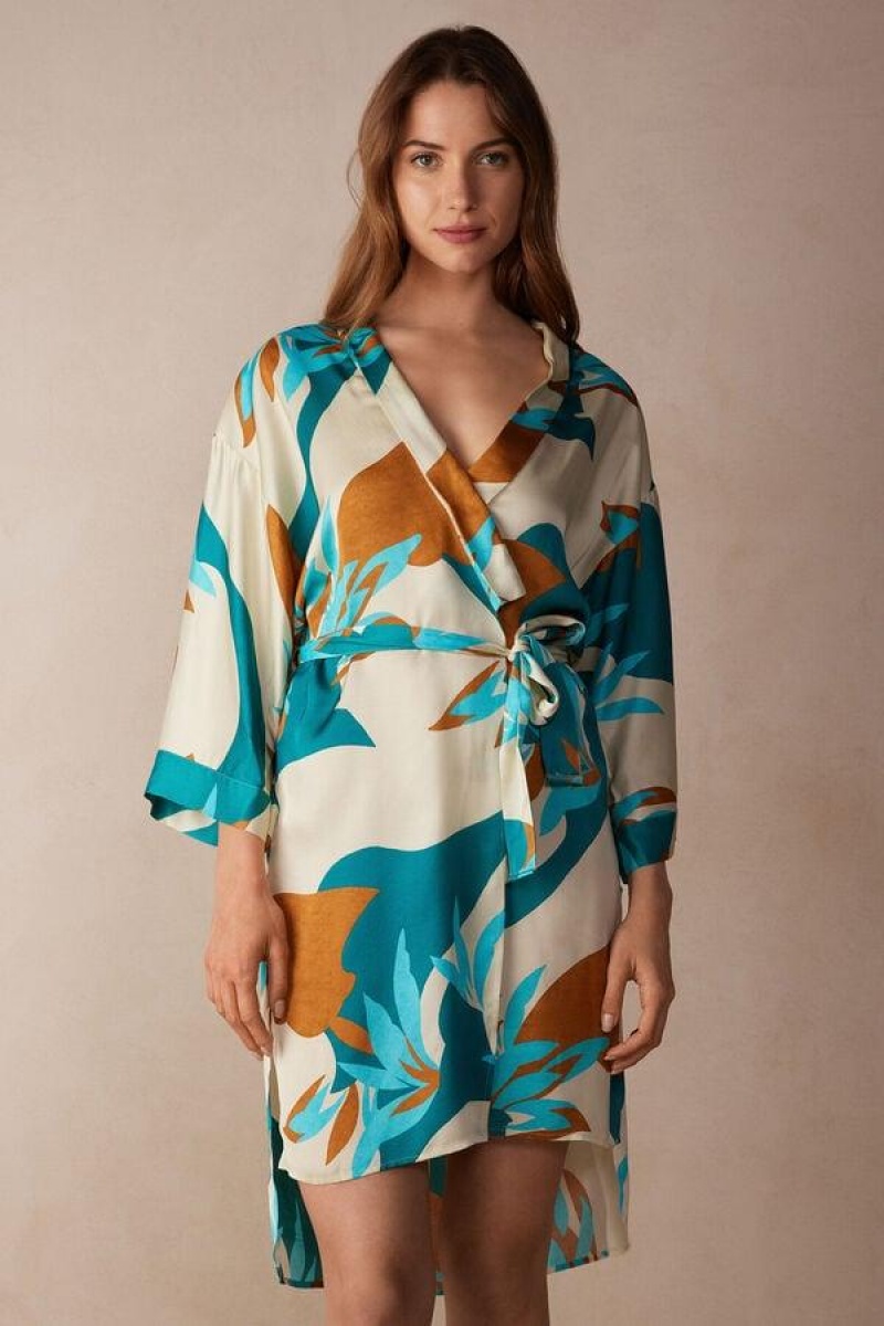 Pijama Dama Intimissimi Summer Vibes Viscose Satin Kimono Colorati | RO IS2189