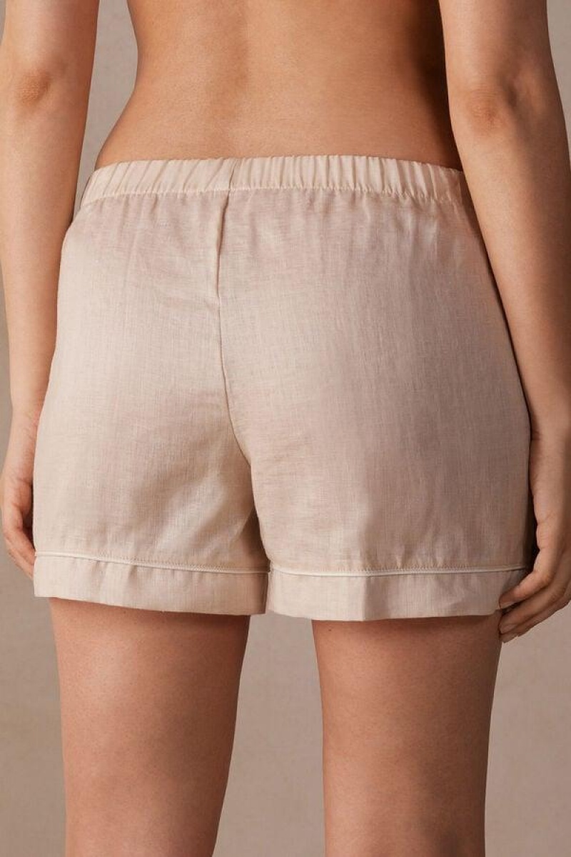 Pijama Dama Intimissimi Yacht Night Linen Shorts Bej | RO SO1959