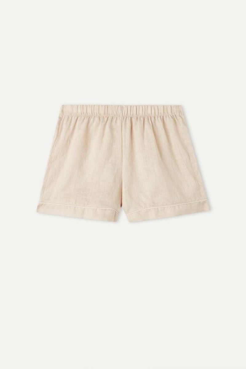 Pijama Dama Intimissimi Yacht Night Linen Shorts Bej | RO SO1959