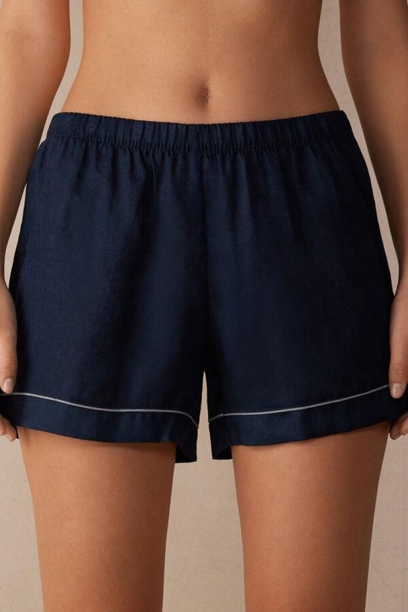 Pijama Dama Intimissimi Yacht Night Linen Shorts Albastri | RO GL1962