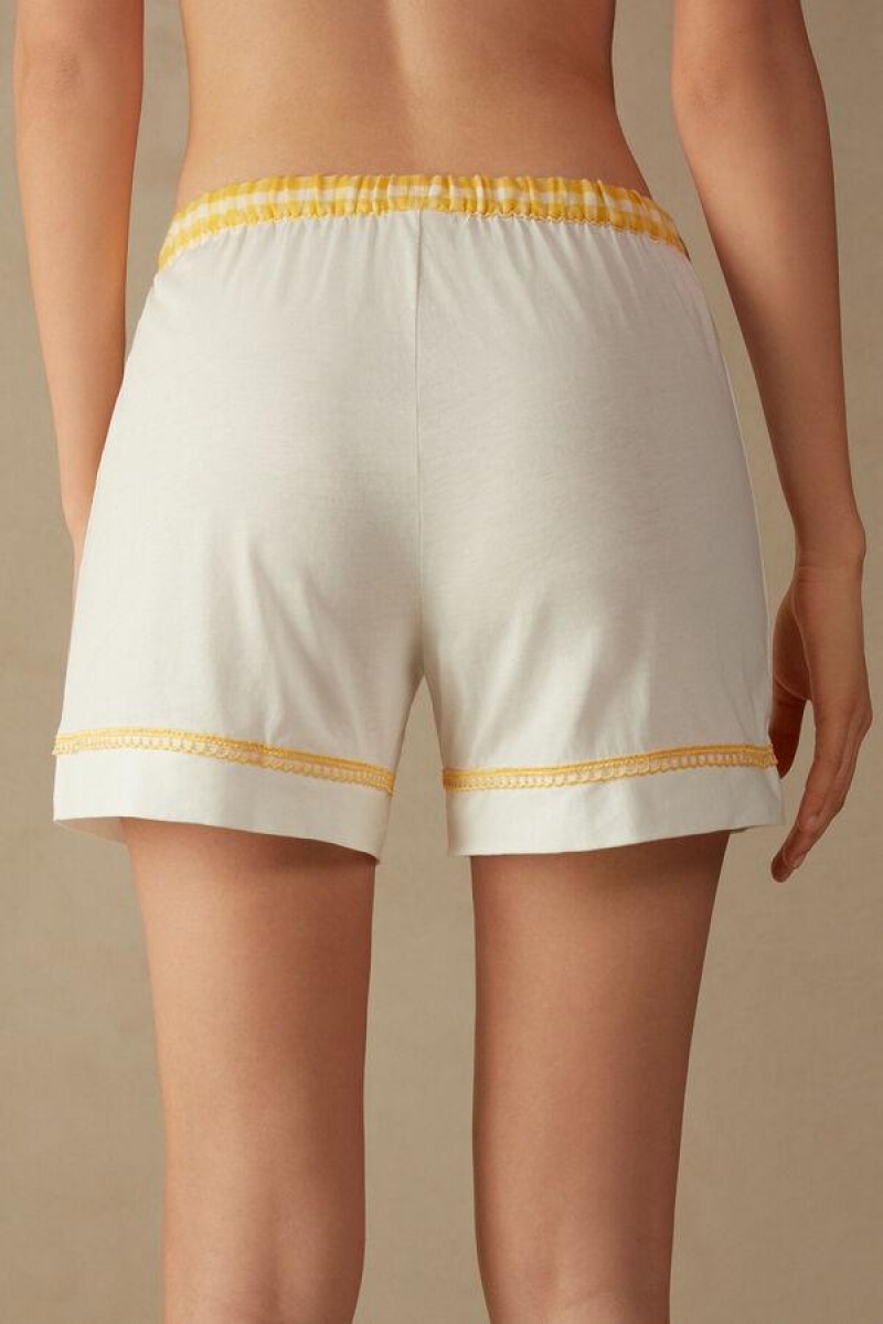 Pijama Dama Intimissimi Yellow Submarine Shorts in Supima® Ultrafresh Bumbac Albi | RO FM1987