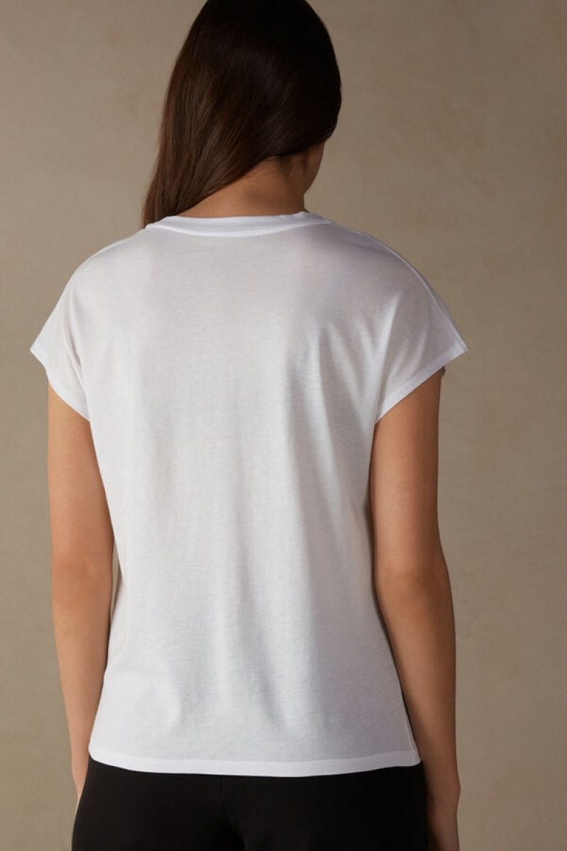 Short Sleeve Dama Intimissimi Crew Neck Top in Supima® Ultrafresh cotton Albi | RO GL1858