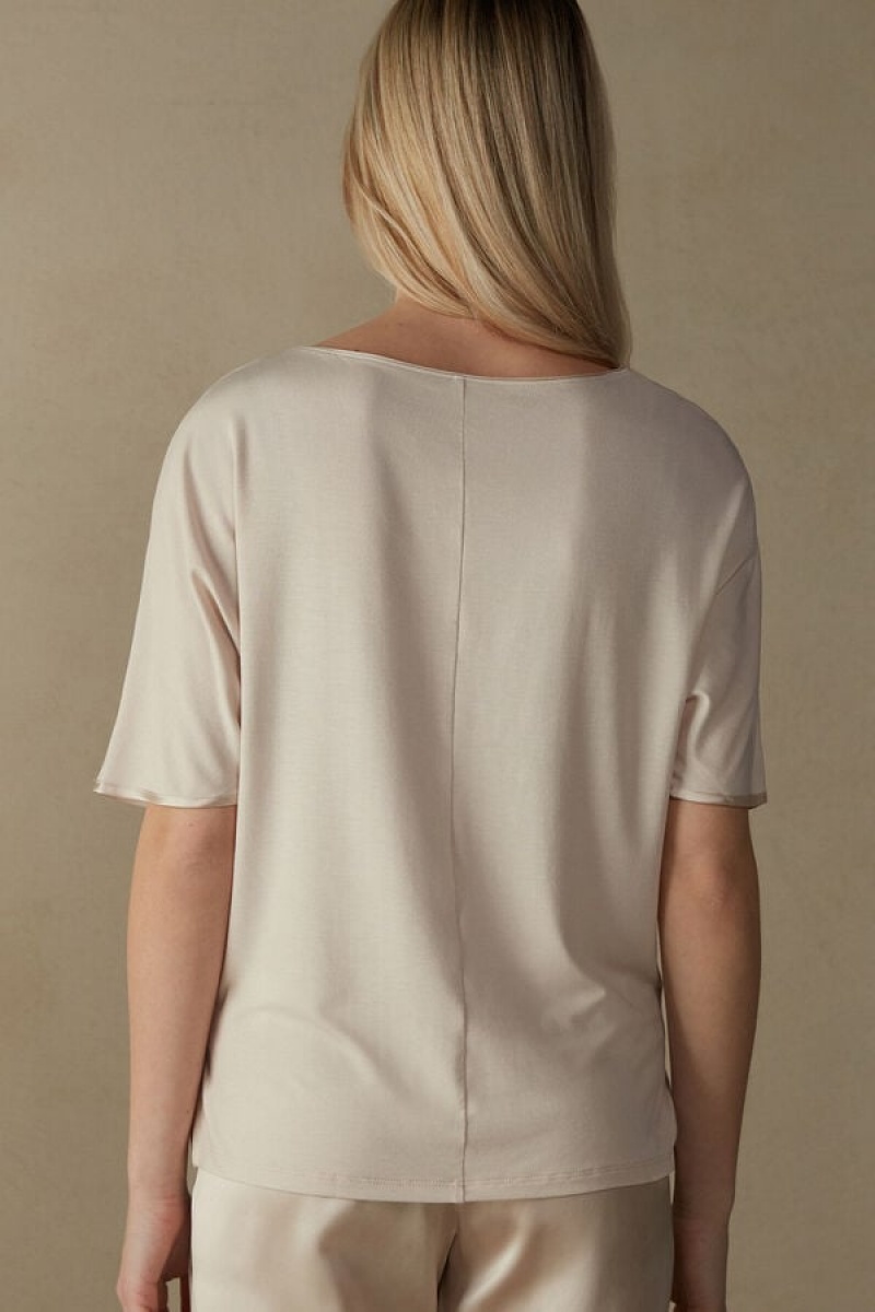 Short Sleeve Dama Intimissimi Silk and Modal Top Roz | RO AP1854