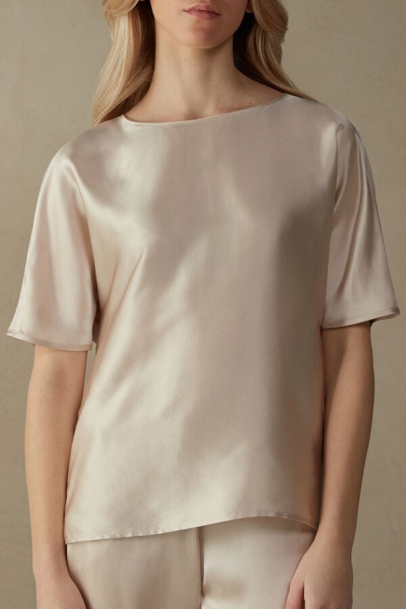 Short Sleeve Dama Intimissimi Silk and Modal Top Roz | RO AP1854