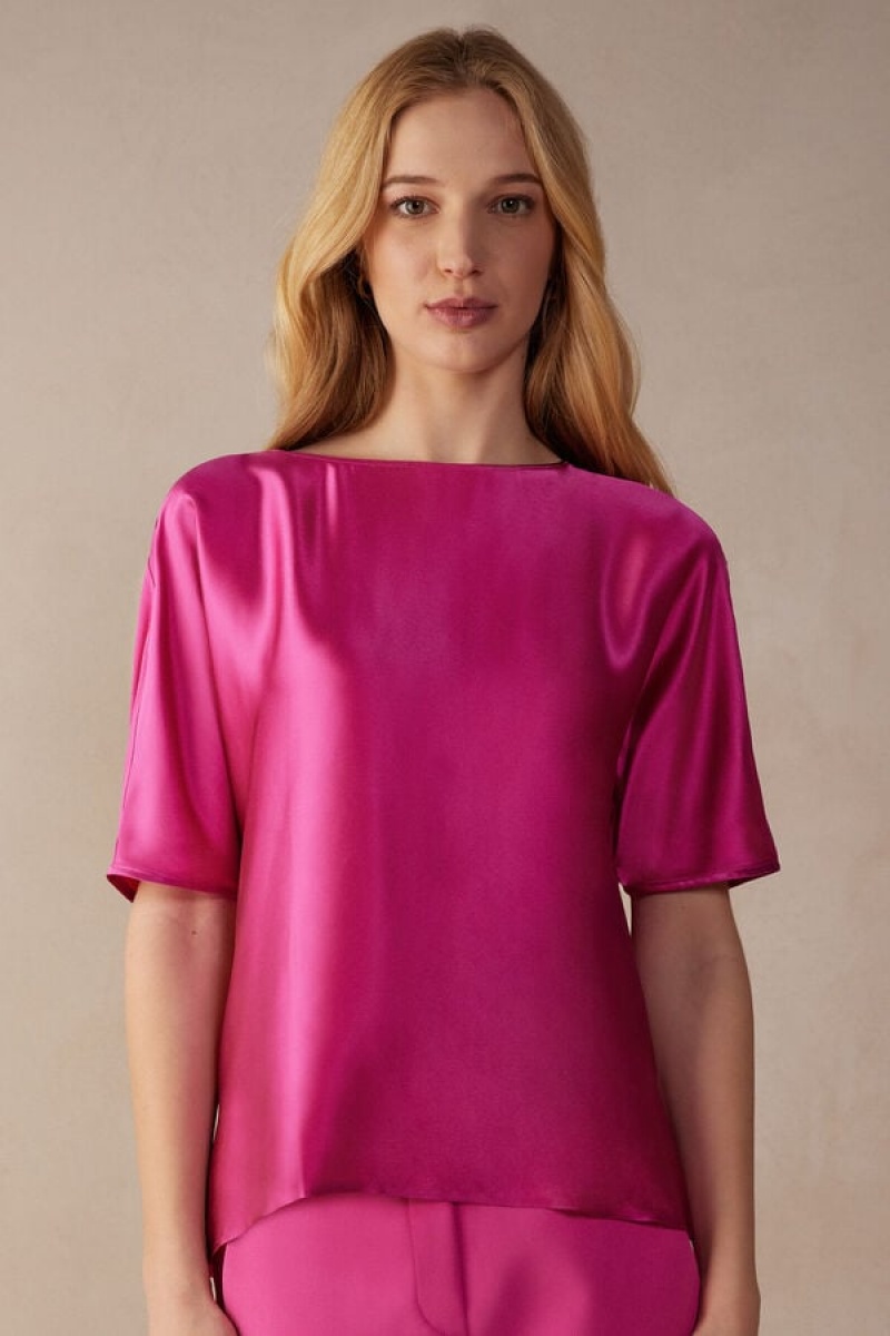 Short Sleeve Dama Intimissimi Silk and Modal Top Roz | RO HK1859