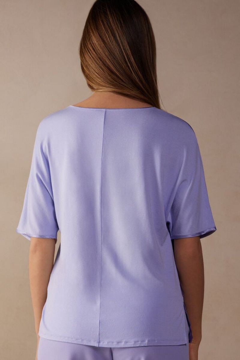 Short Sleeve Dama Intimissimi Silk and Modal Top Lavanda | RO KI1861