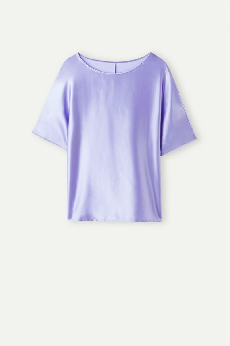 Short Sleeve Dama Intimissimi Silk and Modal Top Lavanda | RO KI1861