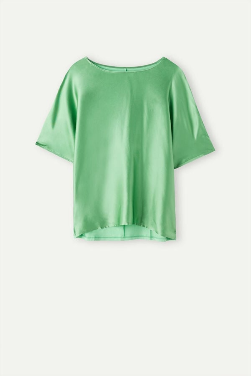 Short Sleeve Dama Intimissimi Silk and Modal Top Verde Menta | RO LH1862