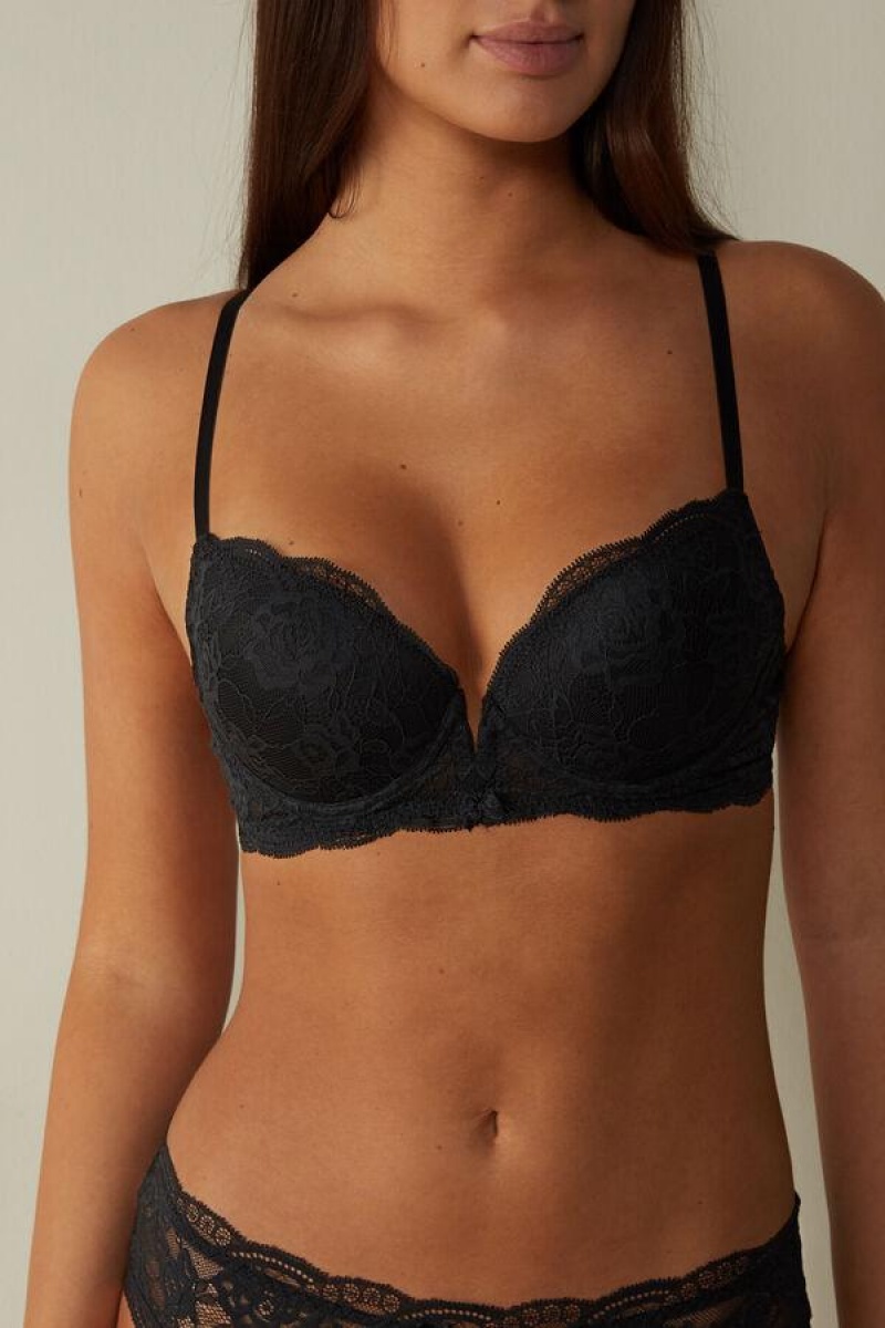 Sutiene Dama Intimissimi Mia Dantela Super Push-Up Negrii | RO FM1337