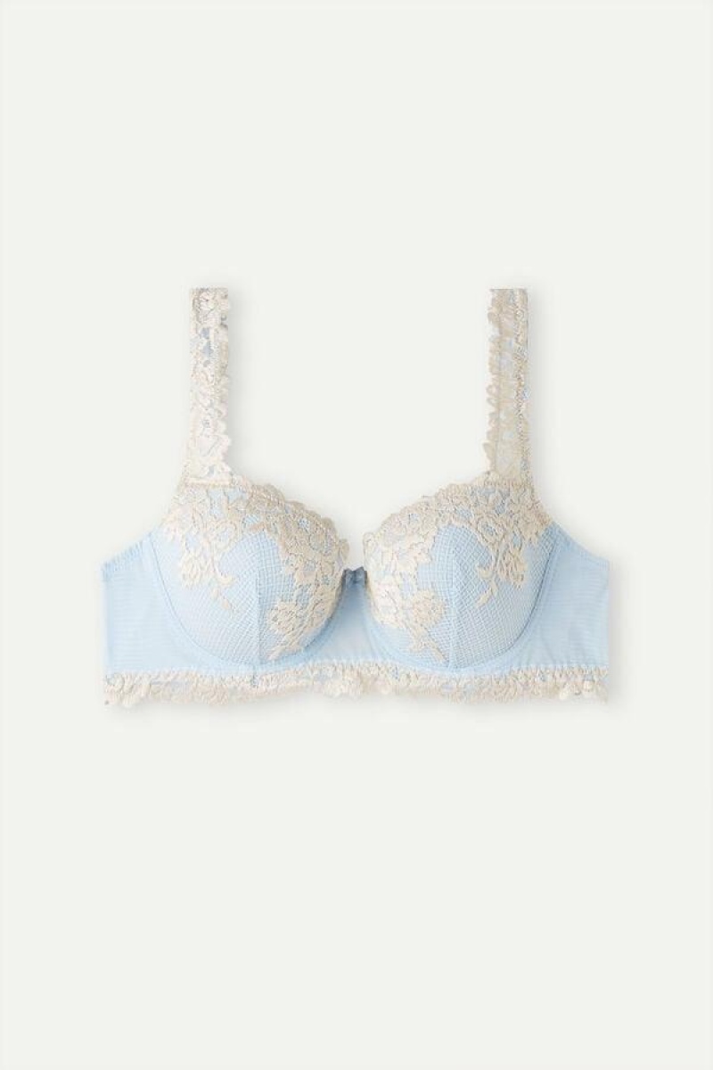 Sutiene Dama Intimissimi Pretty Flowers Sofia Balconette Albastri Albi | RO QZ1012