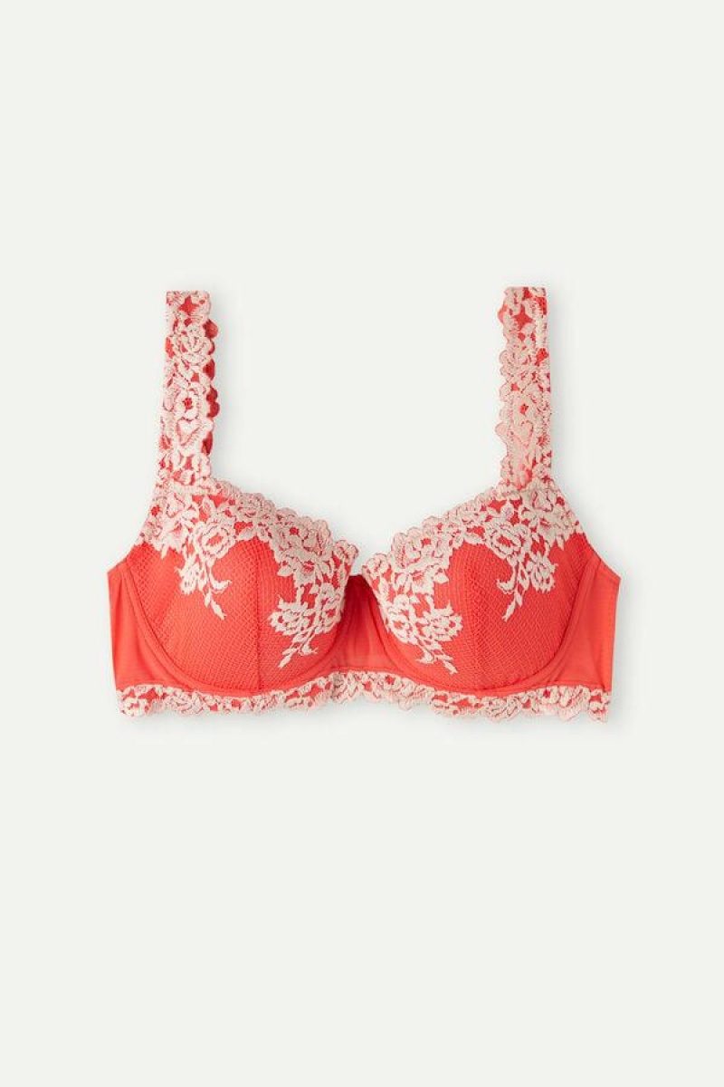 Sutiene Dama Intimissimi Pretty Flowers Sofia Balconette Rosii Inchis Albi | RO WY1013