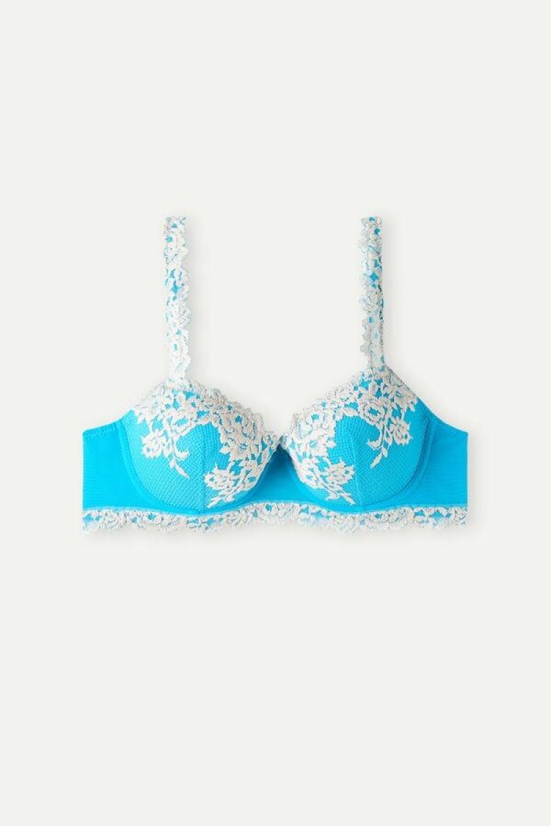 Sutiene Dama Intimissimi Pretty Flowers Sofia Balconette Turcoaz Albi | RO OR1020